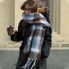 Korean Version of Mohair Plaid Scarf Women's Winter Sea Salt Milk Coffee Blue Thickened Atmosphere Warm Student Shawl Scarf