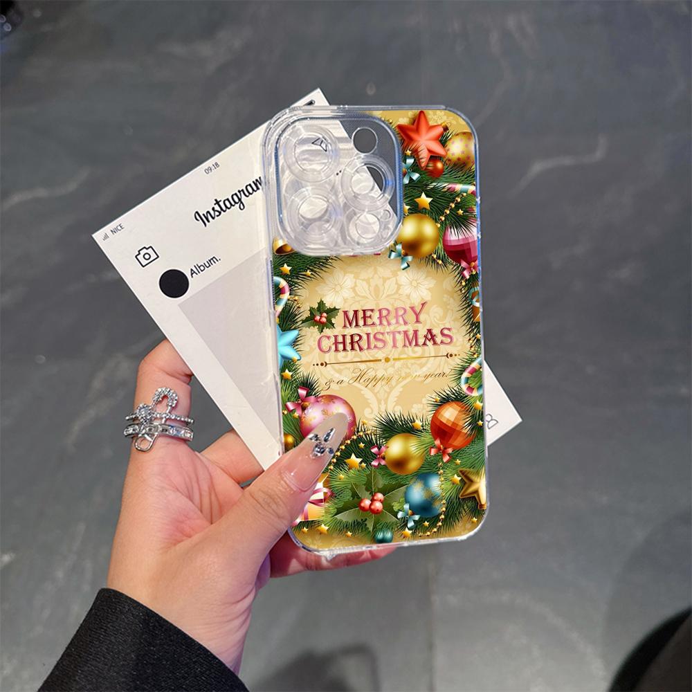 Ae106 Happy New Year art Merry Christmas Magsafe Transparent Cases для Samsung S23 S24 Ultra S21 iPhone 16 Pro Max Magnetic Wireless Charge Back Cover