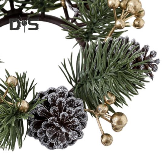 Christmas Candle Ring Artificial Pine Needle Pinecone Berries Garland Rustic Festive Candle Wreath for Home Table Centerpiece Decor