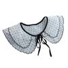 Women Vintage Polka Dot Double Layer Faux Collar Big Shawl Elegant Black Scalloped Trim Half Shirt Lace-Up Mini Capelet