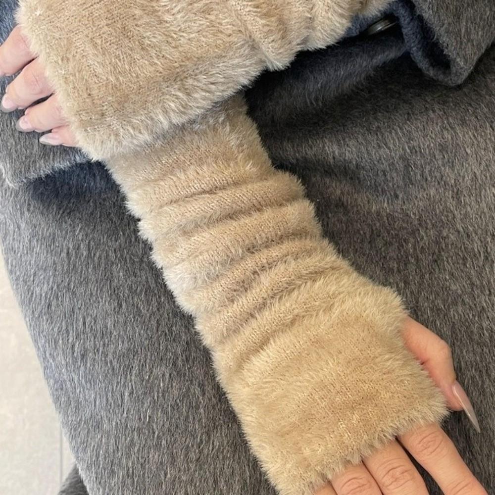 Solid Color Woolen Gloves Korean Style Long Fingerless Sleeves Warm Arm Covers Cycling