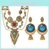 Ethnic Style Simulation Gemstone Decoration Women Necklace And Earring Set For Vintage Style Fans