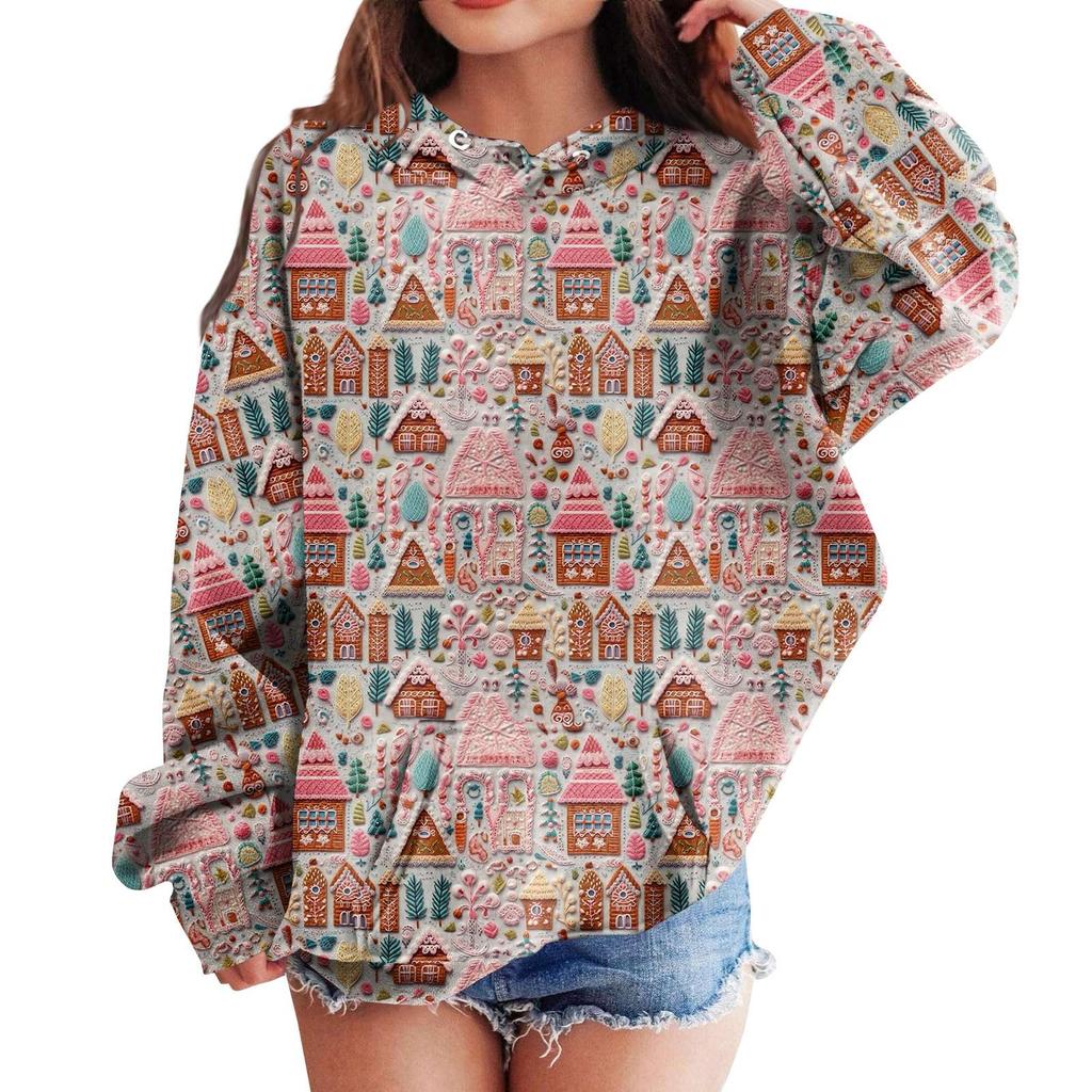 Детские толстовки с капюшоном, свободные рождественские принты, спортивная рубашка с капюшоном, модная спортивная рубашка