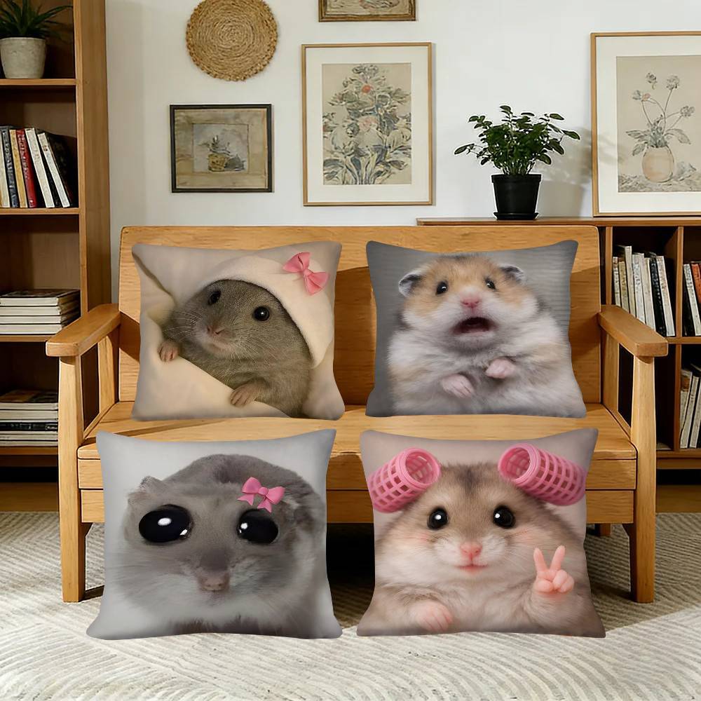 Funny Sad Hamster Emoticons Pillow Case Fashion Square Pillowcase Bedroom Sofa Room Ins Decoration Leisure