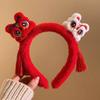 Embroidered Bow New Year Hair Hoop Lion Hanfu Hair Accessories Sweet Red Plush Headband  Kids