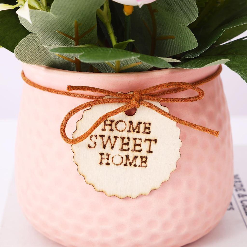 Artificial Rose Flower Plant with Pot (Pink, 6.6 Inch) Home Décor Items for Living Room Balcony Kitchen Bedroom Office Table Top Decoration