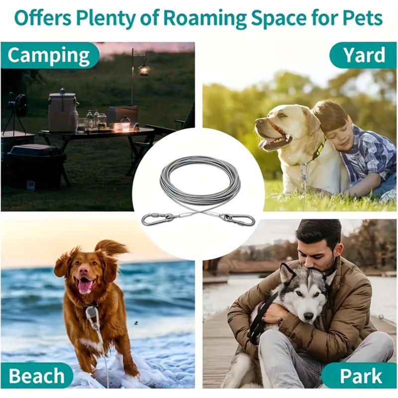Outdoor Stainless Steel Dog Leash Heavy Duty Dog Tie Out Cable Pet Runner Cable Leads for Yard, Line Tether for Medium Large Dogs