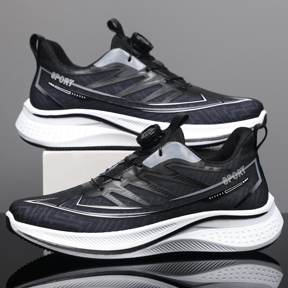 Ice silk mesh breathable running shoes men's summer non-slip shock absorption ultra-light rotating button trendy jogging sports shoes men's shoes