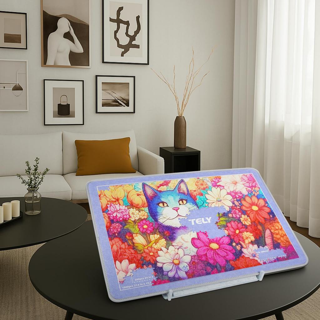 Складная доска для пазлов TELY - Прочный жесткий войлок, Нескользящая поверхность, Портативная и легкая, Вмещает 1000 элементов