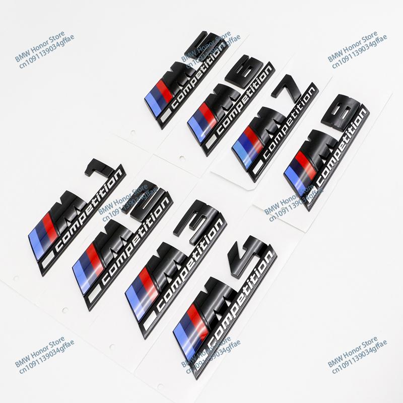 Premium BMW M Power Trunk Emblem Badge Glossy Black Silver Sticker Logo for M2 M3 M4 M5 M6 M8 Competition 10.5cm 13cm Car Decor CVA4 b4