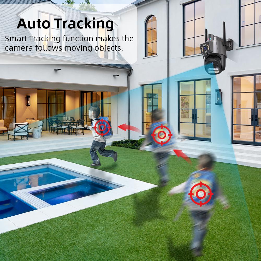 AIOOK Уличная водонепроницаемая камера с двумя объективами HD 8MP 4K WiFi, двусторонняя аудиосвязь, световая сигнализация, ночное видение, камера TUYA, обнаружение движения