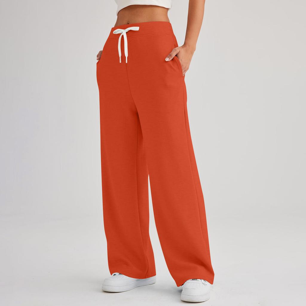 Женские спортивные брюки для фитнеса, повседневные свободные брюки с высокой талией, спортивные брюки на шнурке, женские прямые брюки с широкими штанинами, повседневные брюки, брюки для йоги