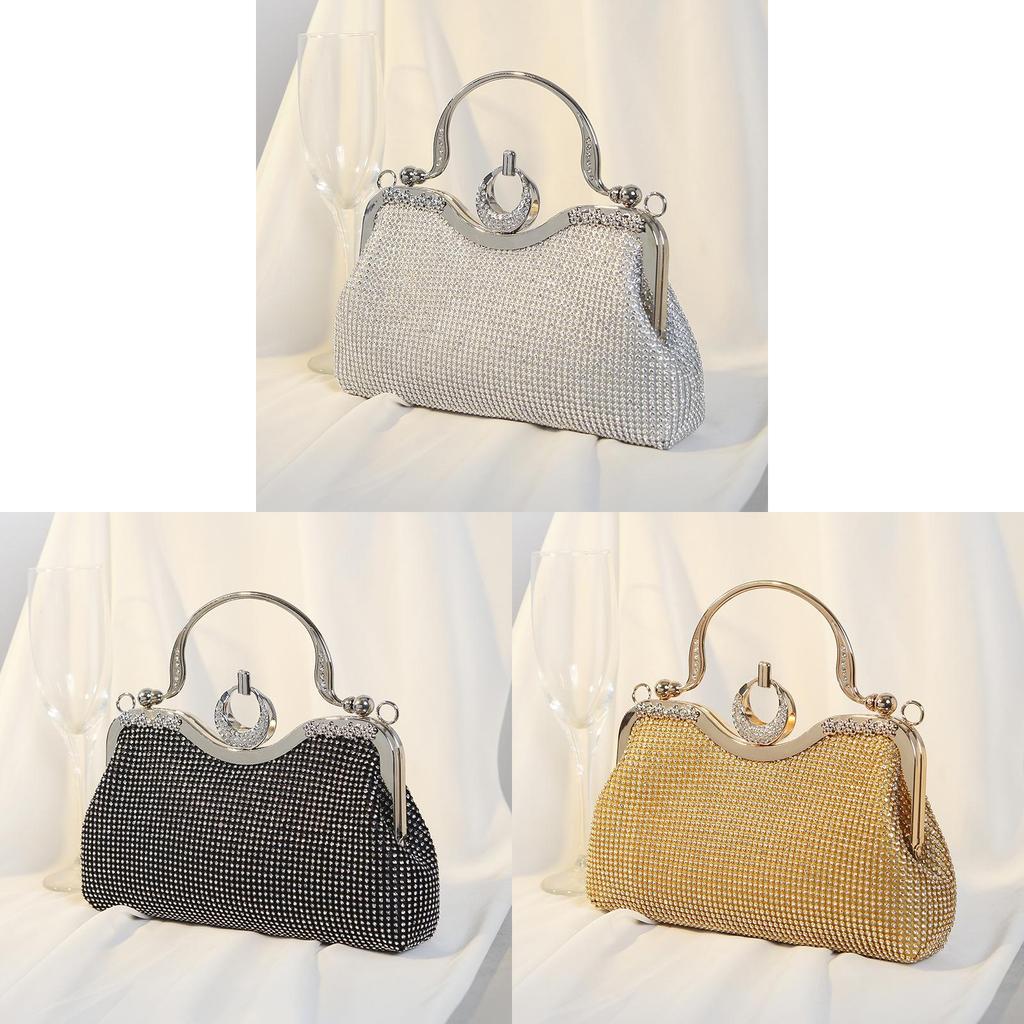 Vintage Style Rhinestone Evening Bag With Lock Closure For Formal Events And Daily Use