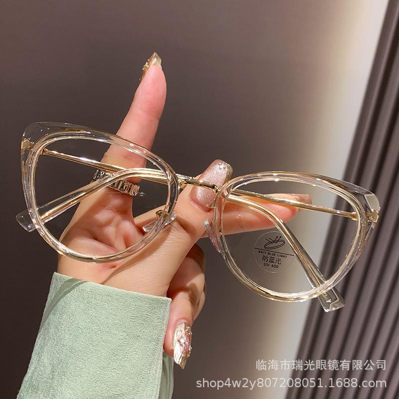 Cat eye glasses retro women's high sense European and American fashion lenses ultra-light flat light plain artifact glasses frame