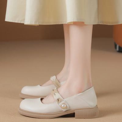 Весна Лето Маленькие Кожаные Туфли С Мелким Вырезом Толстый Каблук Женская Обувь Повседневные Простые Всепогодные Однотонные Одинарные Туфли Женские