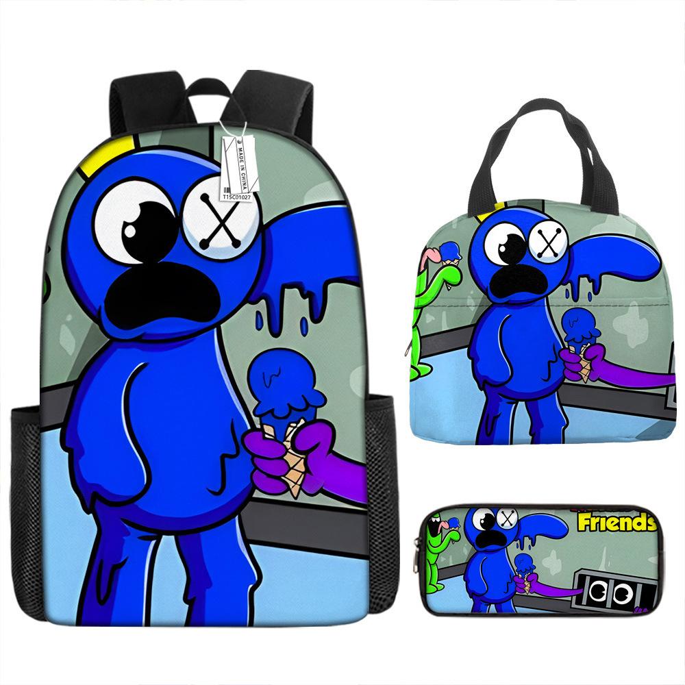 Школьный рюкзак Rainbow Friends Рюкзак Rainbow Friends Набор из трех предметов для учеников начальной школы Большая вместимость Мультяшная сумка для компьютера