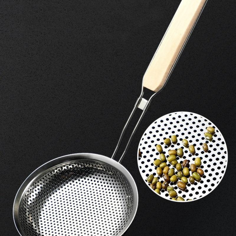 1 Премиальный шумовка из нержавеющей стали с деревянной ручкой - Ложка-сито с мелкой сеткой, подходит для готовки, приготовления пищи
