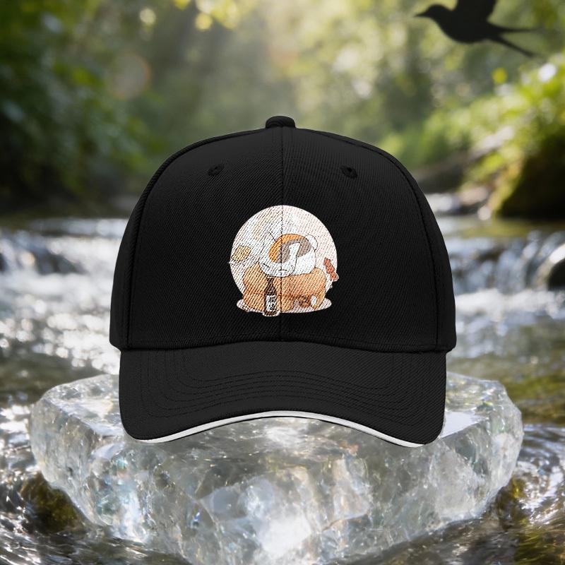 Cute Drinking Cat Illustration Sandwich Baseball Cap Unisex Simple Lightweight and Adjustable Outdoor Sun Hat Ideal Gift fo