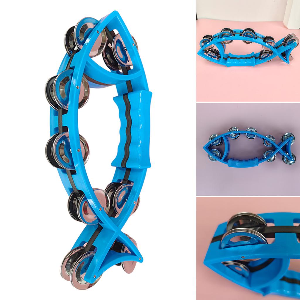 Двухрядный тамбурин в форме рыбы, ручной колокольчик, тамбурин в форме полумесяца, музыкальный инструмент для взрослых, детей, церкви, баров