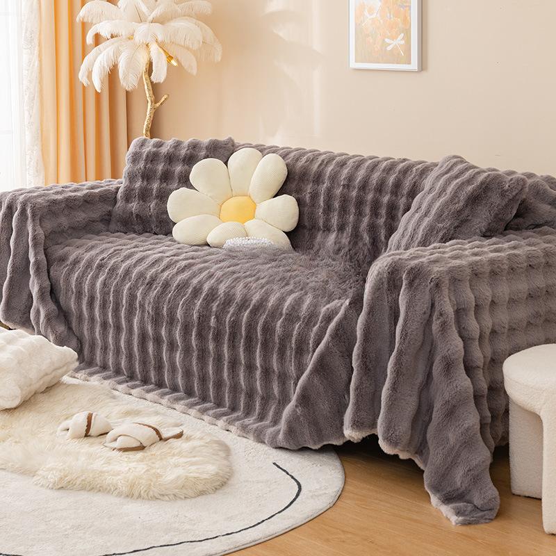 Полотенце для дивана, зимнее утолщенное плюшевое покрытие с кроликом, чехол для дивана, ткань, подушка для дивана, универсальная универсальная плюшевая подушка, зимняя