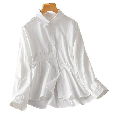 Асимметричная плиссированная белая рубашка женская с длинным рукавом новая свободная для работы темпераментная из чистого хлопка топ