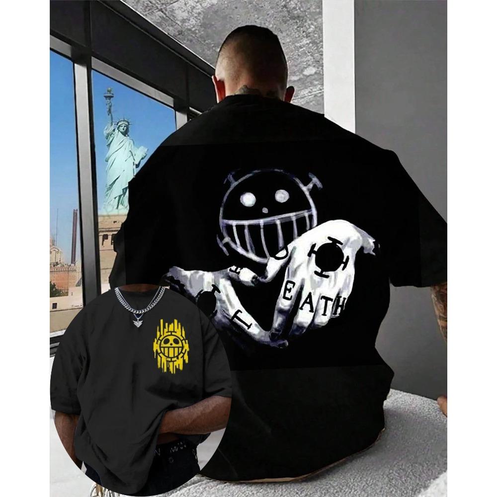 One Piece Men's T-shirt Killer Summer and Autumn Japanese Anime Boy Children's Short-sleeved Retro Loose Parent-Child Outfit