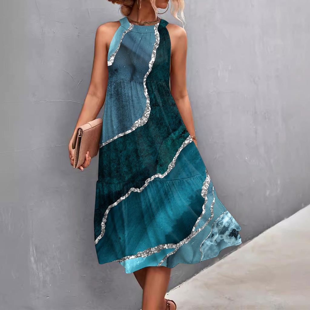 Женские летние свободные повседневные пляжные платья без рукавов с однотонным принтом и висячим вырезом