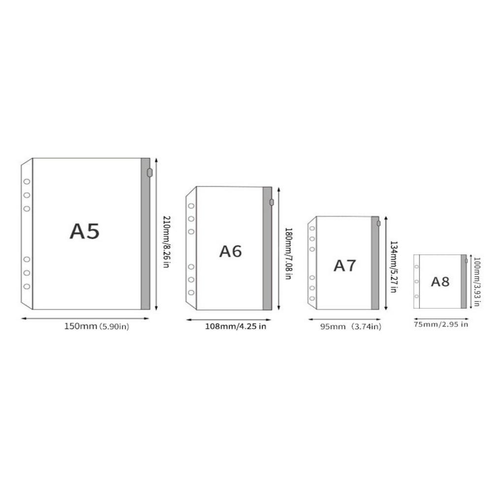 5PCS Zipper Envelopes Pocket PVC Binder Pocket High Quality Loose Leaf Bag