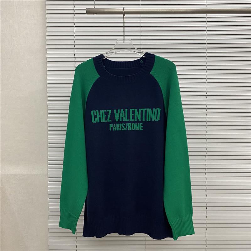 VT Valentino Унисекс вязаный свитер: 25 стилей, Свободный крой, Круглый вырез, Жаккардовый логотип-буква на груди.