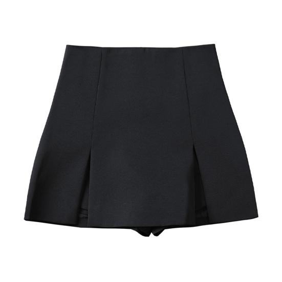 Women Mini Skirt High Waist Side Split Design Solid Color Short Skirt A-Line Design Skort
