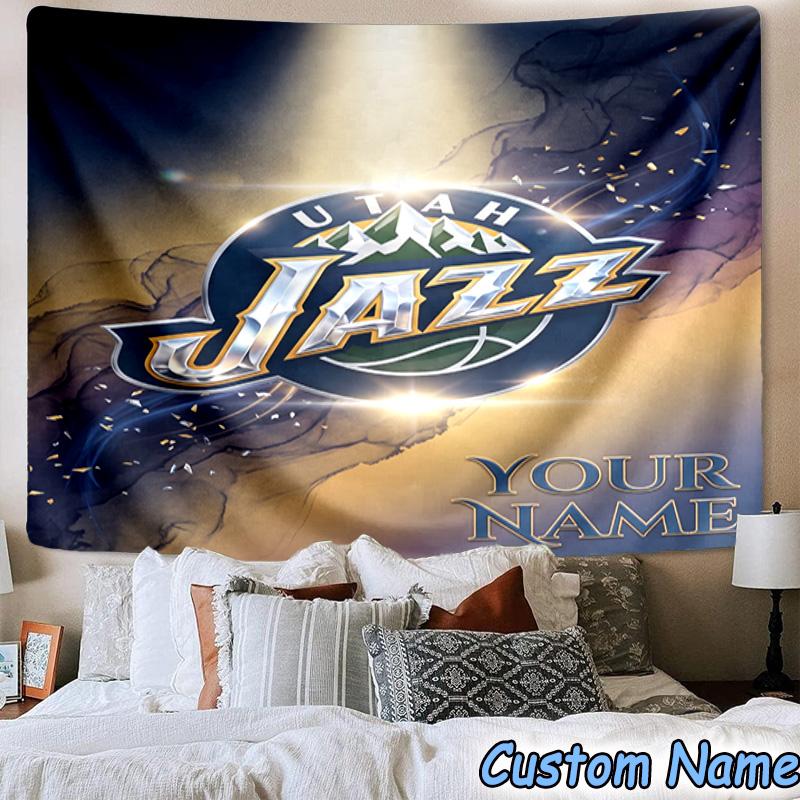 Custom Name Jazz Basketball Team Printed Tapestry, for Bedroom,Livingroom, dormitory, Large Wall Decor, Fabric Decor Fan Birthday Gifts