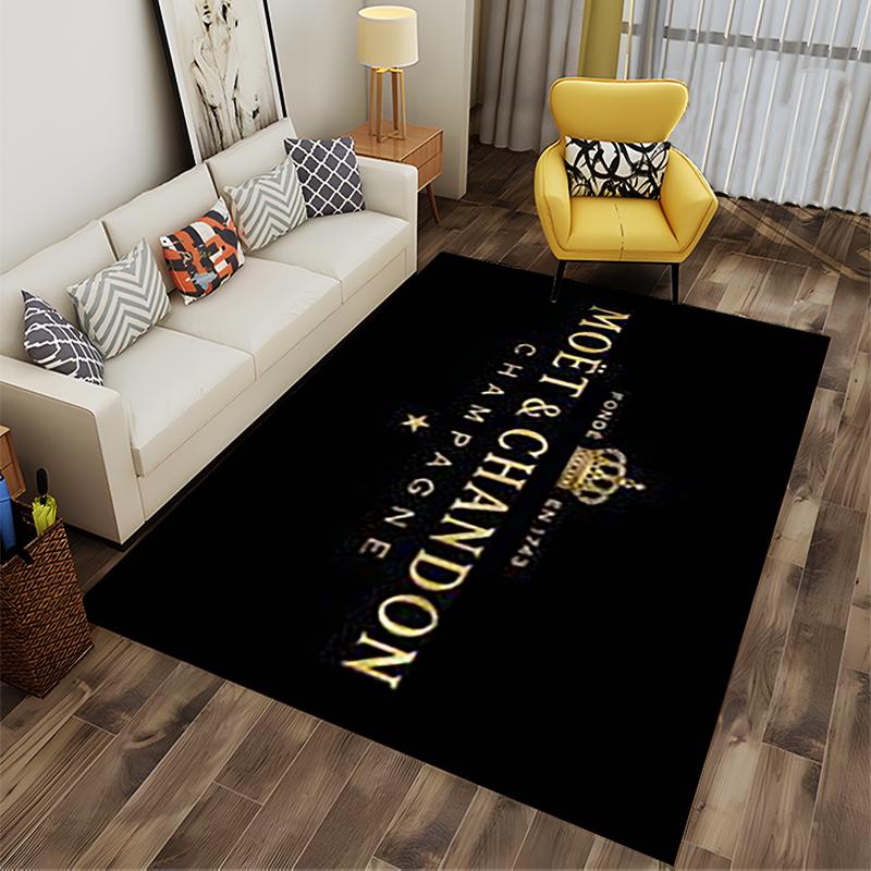 Moët & Chandon Logo with Crown Design Rug Non-slip rug suitable for living room and bedroom sofas