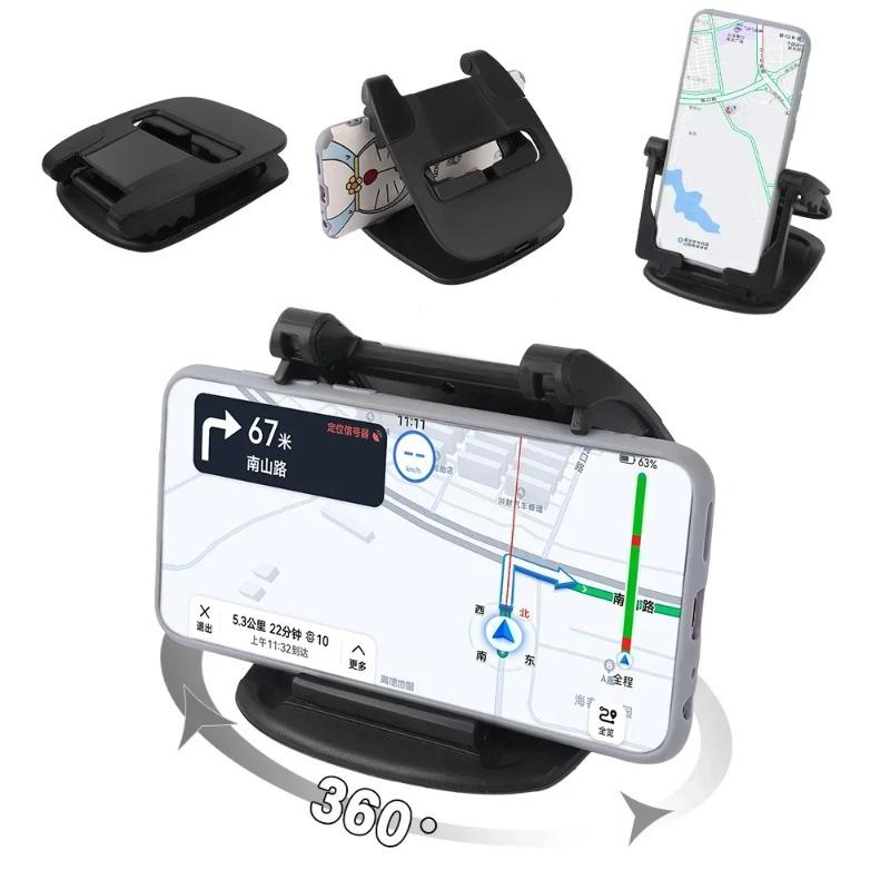 360° Rotatable Dashboard Car Mount, Foldable Phone Holder with Portable GPS Compatibility