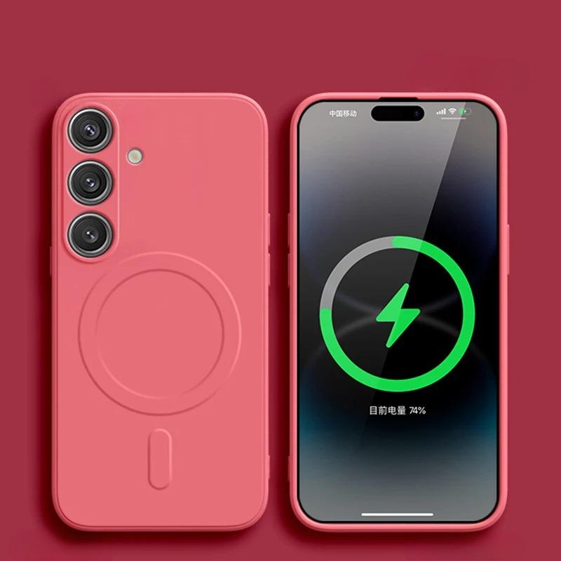 Магнитный противоударный чехол из жидкого силикона для Samsung Galaxy S25 Edge S24 Ultra S23 FE S22 Plus Для беспроводной зарядки Magsafe