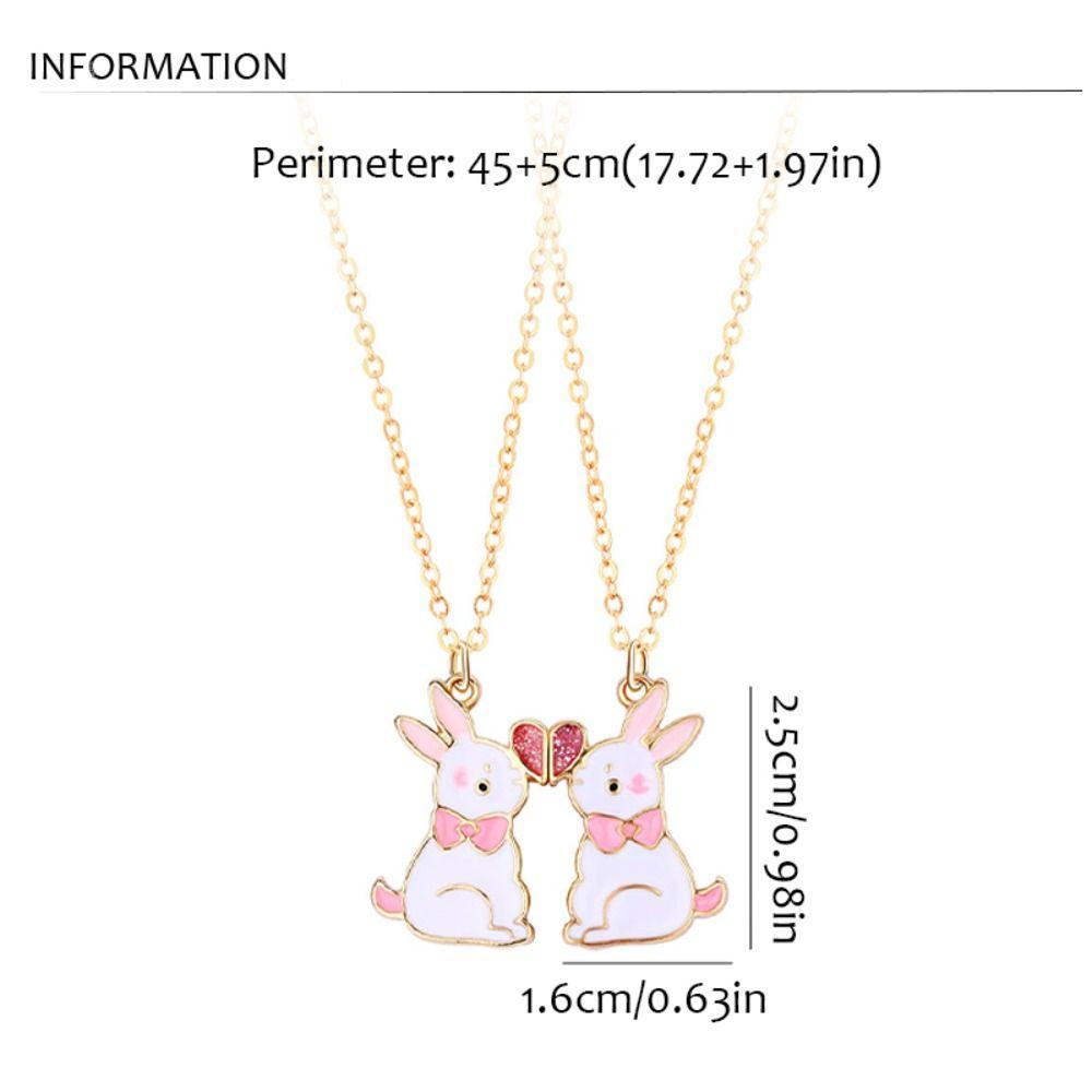 2 шт./компл. Ювелирные изделия Лучший друг Магнитное ожерелье Цинковый сплав Цинка Ожерелье с кроликом Милый кролик Подвеска в виде сердца Подарок