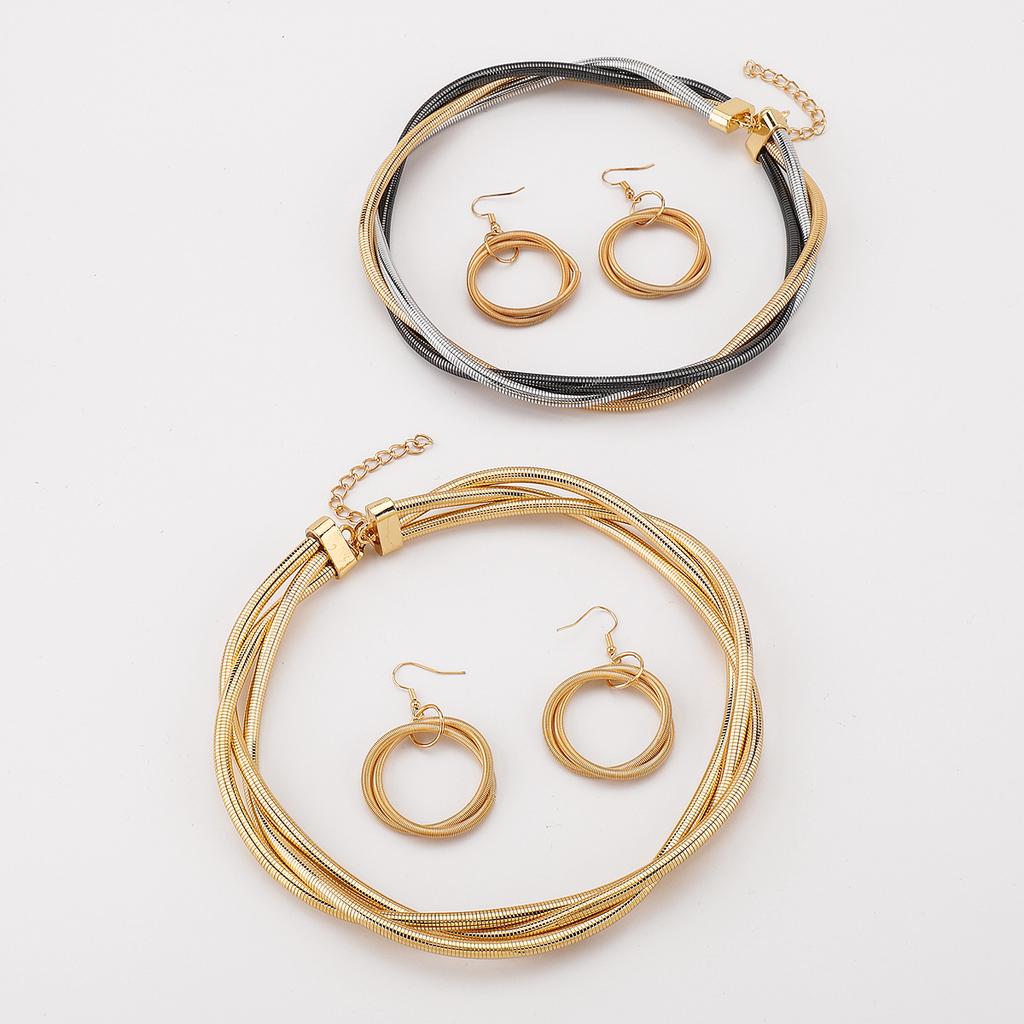 Tooxika Преувеличенный Персонализированный Змеиный Позвонок Многослойный Тройной Проволочный Витой Замок-Петля Панк Металлический Набор Ожерелье и Серьги