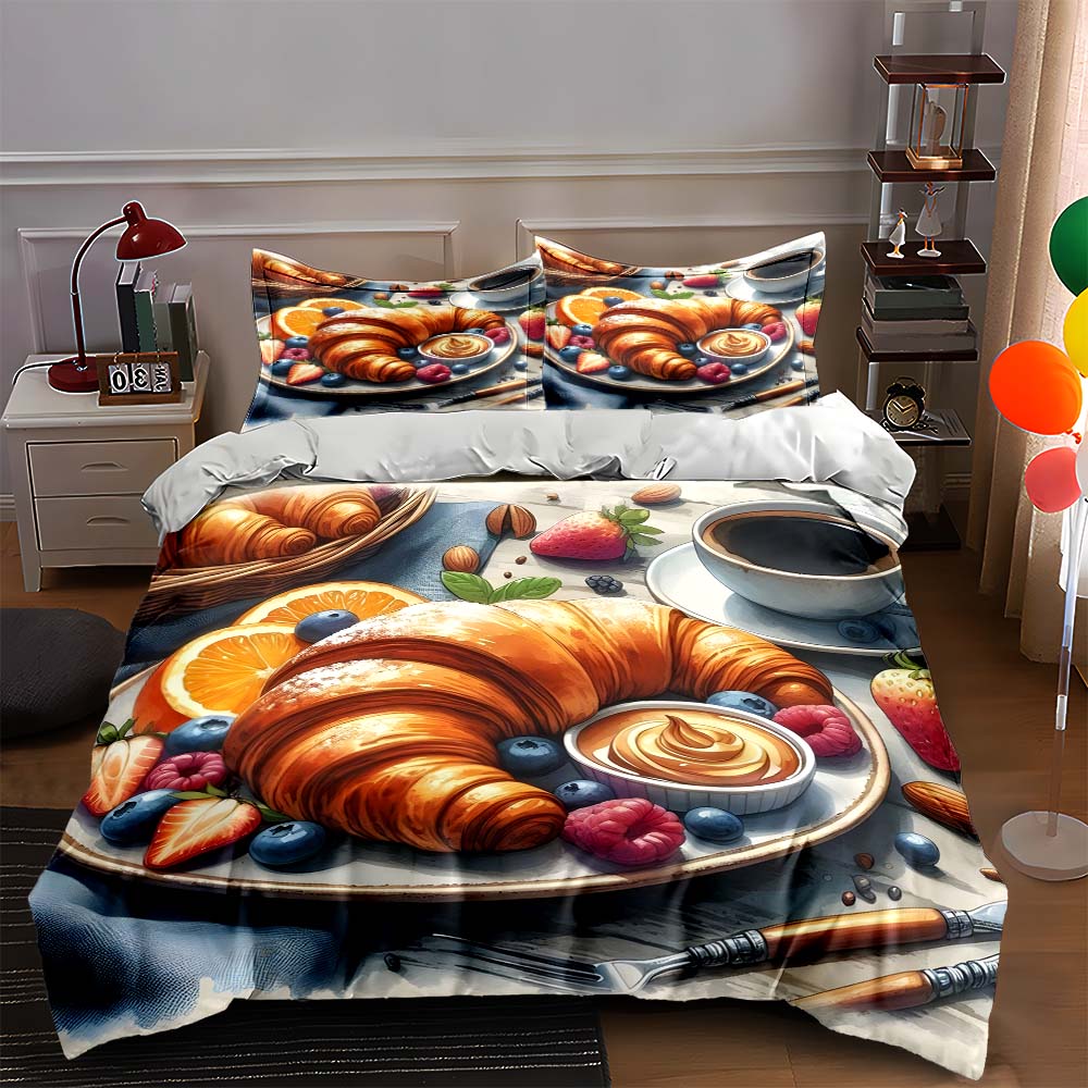 Breakfast-themed design. Bedding Duvet cover sets Duvet covers Pillowcases gifts (1 * Duvet Cover 2 * Pillowcases, without duvet insert)