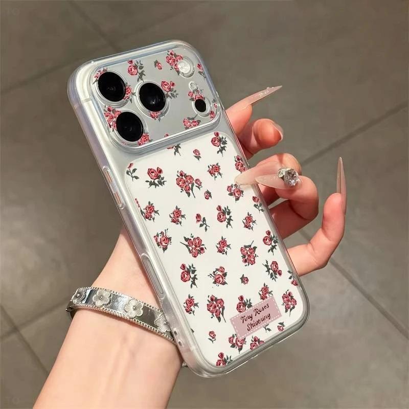 Ретро стиль, полноэкранный, красные цветы, для Apple 17Pro, большое окно, чехол для телефона IP16/15/14/13, мягкий 12