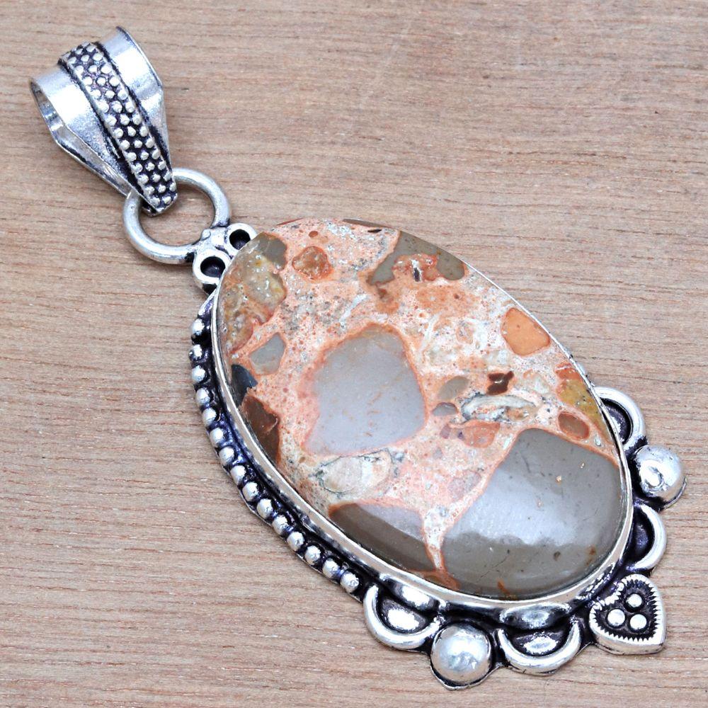 Pendant Bird Eye Jasper Gemstone Mother'Day Silver Jewelry 2.25"