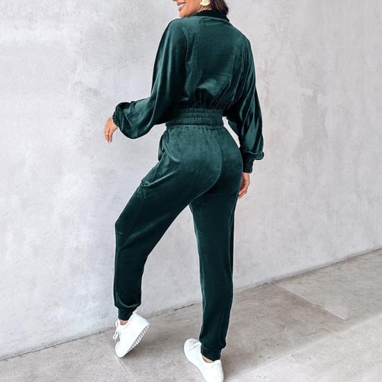 Комплект из 2 предметов: пальто и брюки, отложной воротник, длинный рукав, эластичный подол, золотистый бархат, куртка с высокой талией, брюки с резинкой на щиколотке, спортивный костюм для фитнеса