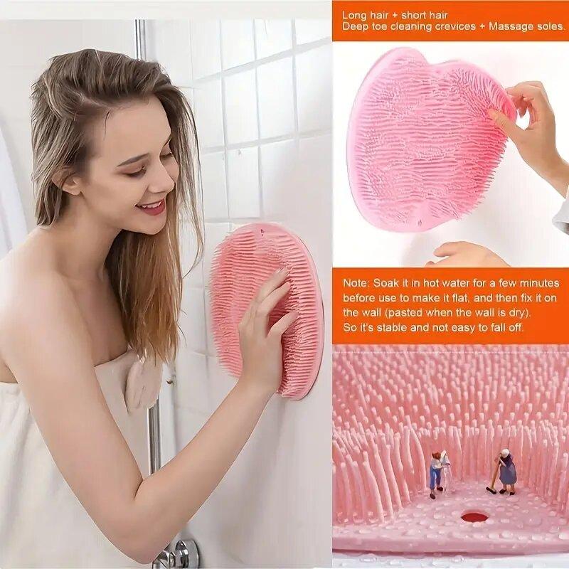 With Suction Cup Non-Slip Foot Massage Foot Scrubber Mat Bath Massage Back Rubbing 1PCS Silicone Bathing Tool Wash Body Exfoliating Accessory
