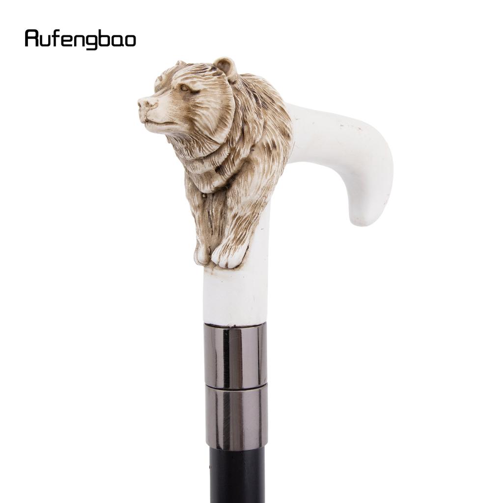 Серебряная смола Голова медведя Белая трость для ходьбы Модная декоративная стальная трость Элегантная трость с набалдашником для косплея Крозье 92 см