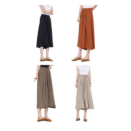 Женские укороченные брюки, однотонные, широкие, с эластичной резинкой на талии, повседневные брюки с карманами, свободные брюки для повседневной носки