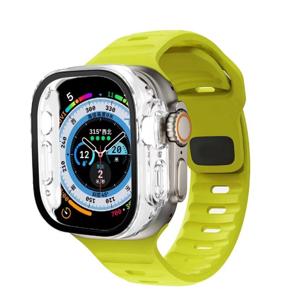 Ремешок + чехол для Apple Watch Ultra 49 мм, ремешок для умных часов, бампер для ПК + защитная пленка для экрана, закаленная крышка, аксессуары для ремешков серии iwatch
