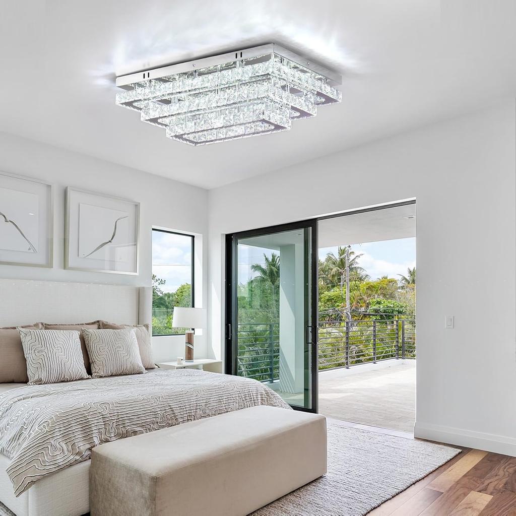 Modern Crystal LED Ceiling Light 50 cm Flush Mount Chandelier 3-Tier Stainless Steel Ceiling Lights 6500K Cool White