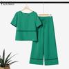 Women Short Sleeve Blouse and Pants Summer Two Piece Suit Sets