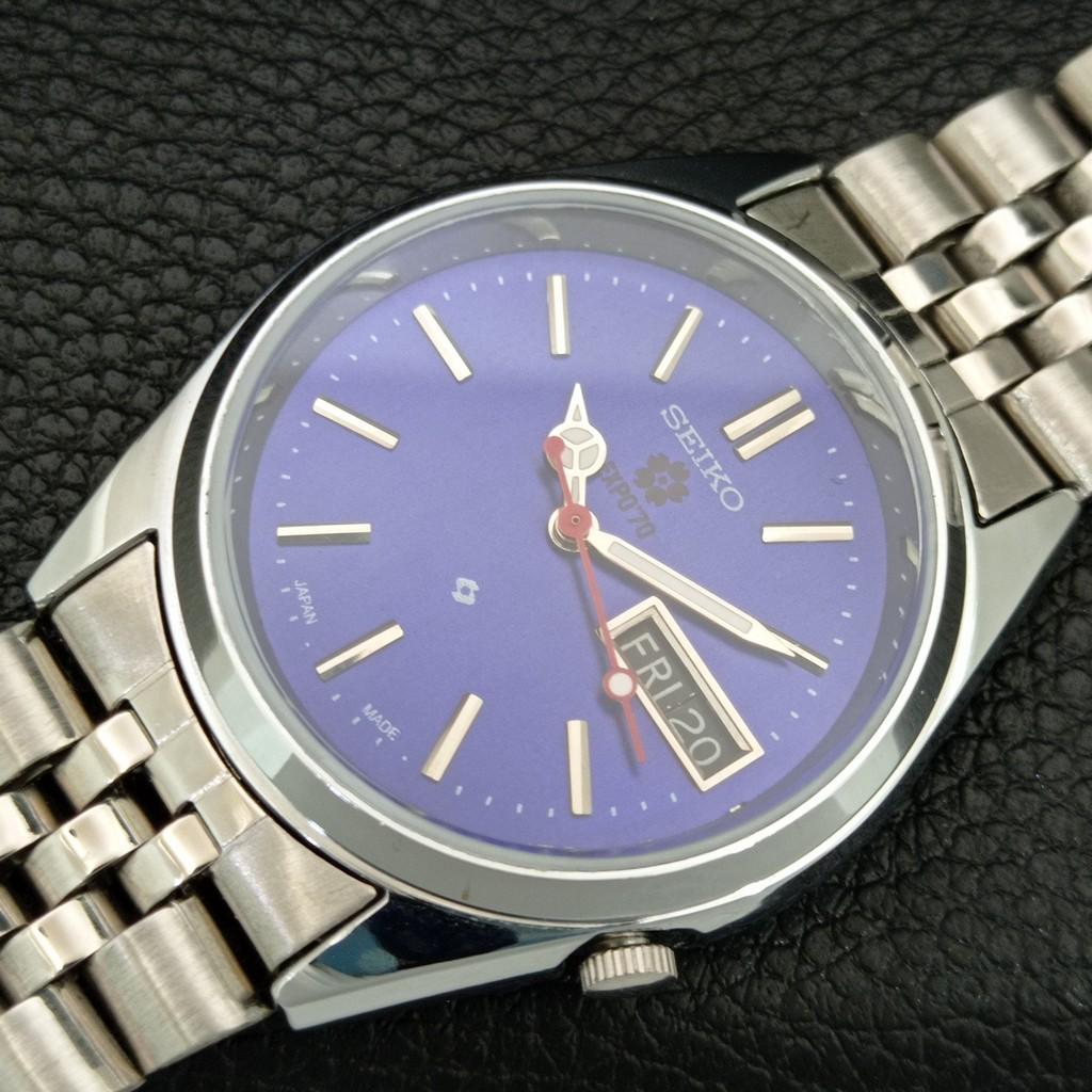 SEIKO EXPO 70 AUTOMATIC VINTAGE REFURBISHED JAPAN MENS BLUE DIAL WATCH a446077-1