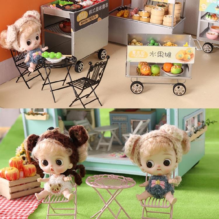 Миниатюрная кукольная мебель Железный стол и стул Набор Модель Фигурка для рукоделия Садовая сцена бистро для демонстрации