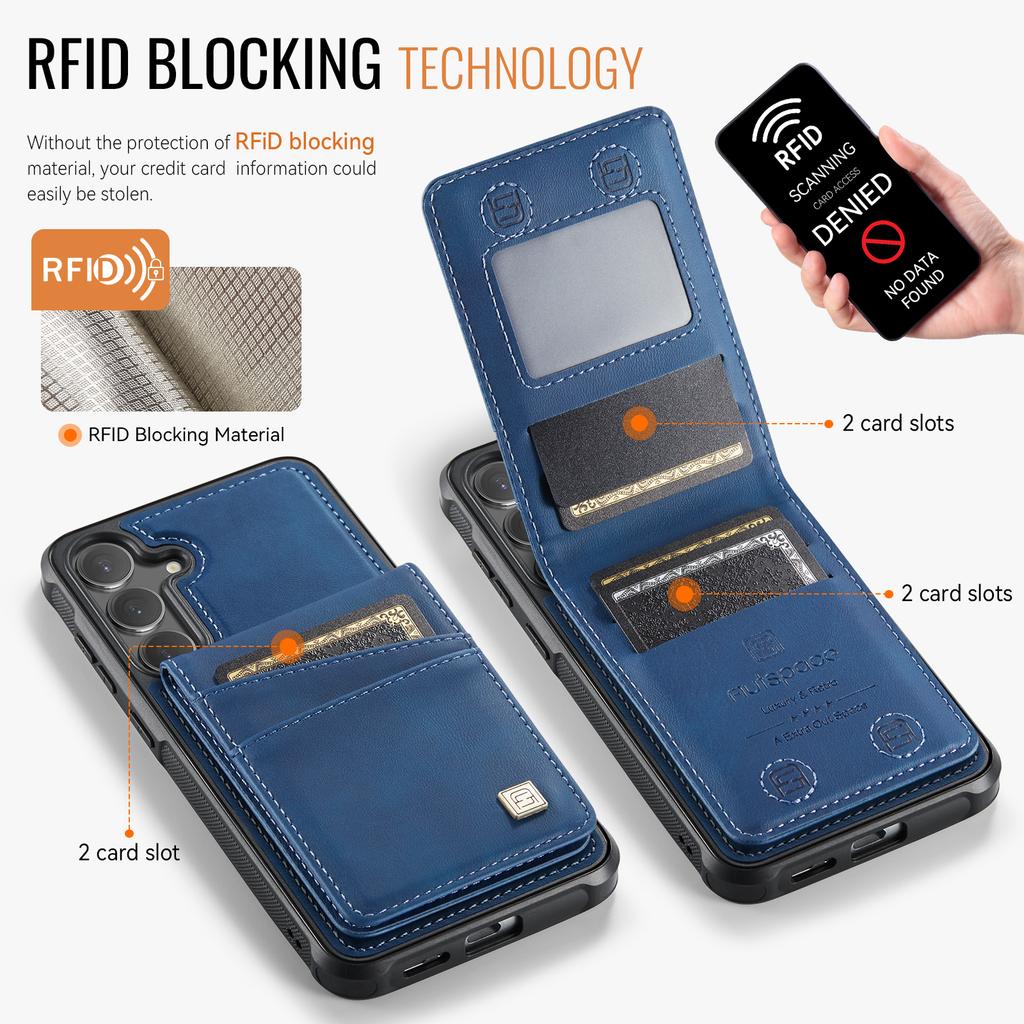 For Samsung Galaxy S25+/Galaxy S24+ Case AUTSPACE A12 Leather Back Cover with Magnetic Detachable Card Bag Kickstand