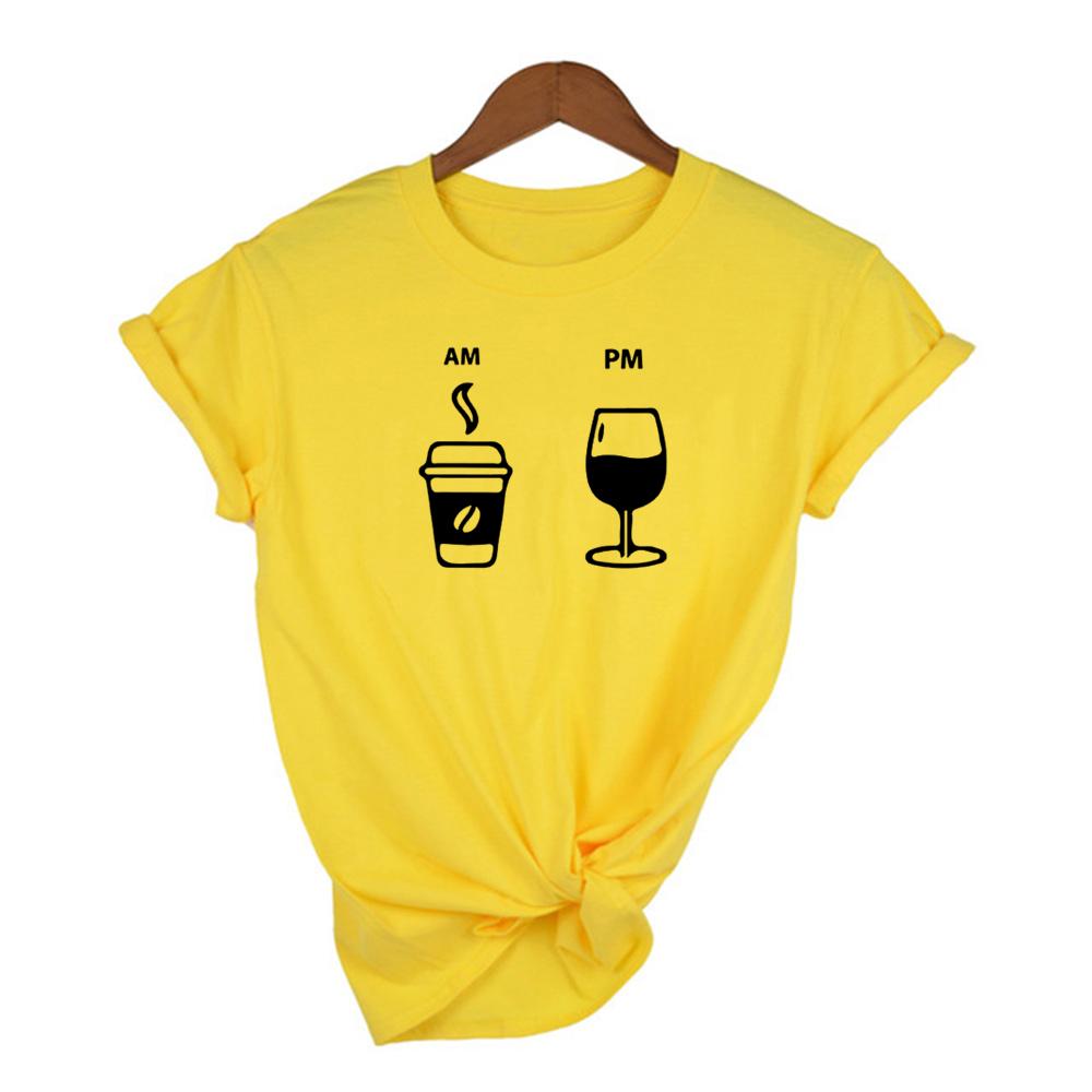 Am Coffee Pm Red Wine Print T Shirts Harajuku Tops Ropa Mujer Fashion Graphic Tees Women